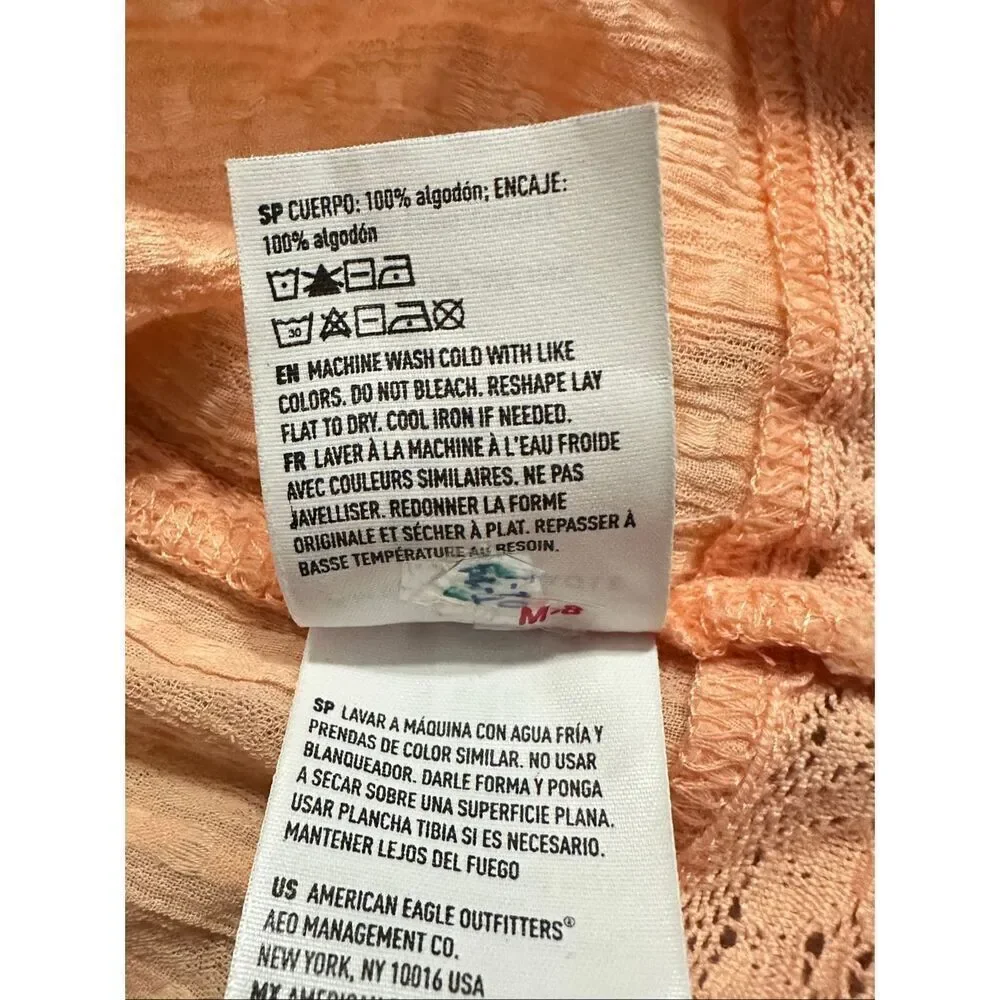 American Eagle Peachy-Pink Lace-Accented Sweetheart Neckline Babydoll Top XS